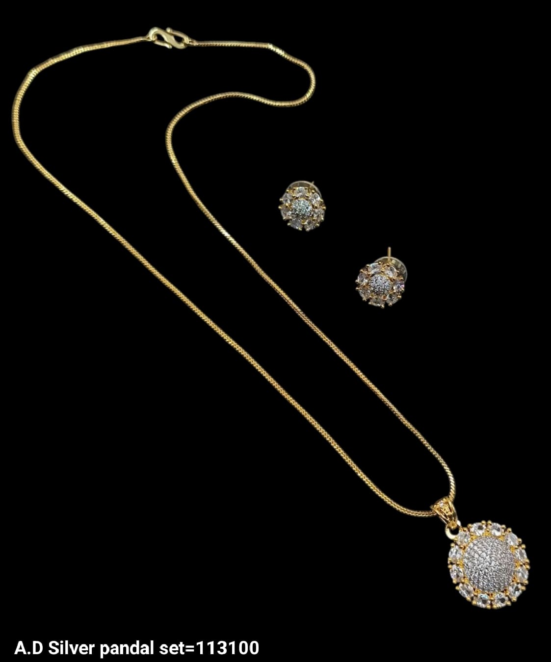 Silver & Gold Plated American Diamond Pendant Set